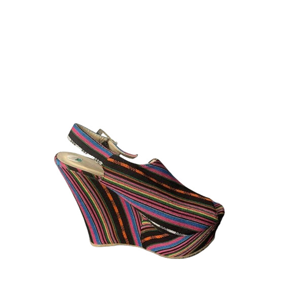 Multicolor Striped Open-Toe Wedge Sandals With Buckle Slingback For Women Size 8 - Picture 7 of 8
